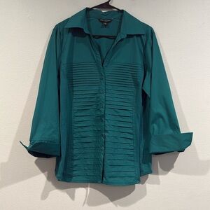 Zac & Rachel Emerald Green Ruffled Button Down Blouse - Size Extra Large